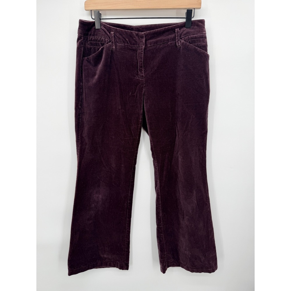 New York & Company Velvet Trousers Women 2 Brown Purple Good Stretch Mid Rise